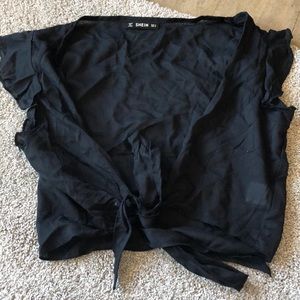 Shein black tie front top